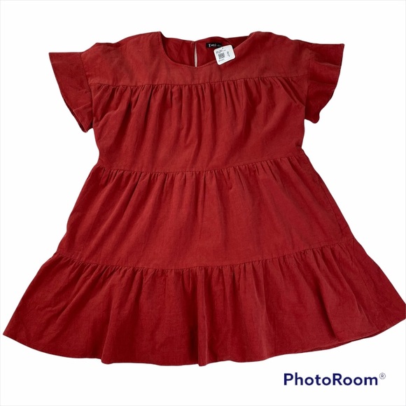 V evy j Red dress Short Sleeve Velvet Size L  NEW. A line relaxed fit - Picture 6 of 13